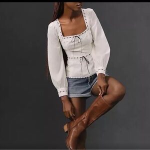 Reformation White Blouse with Black Accents